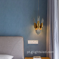 Candelabro moderno e luxuoso de vidro dourado e lustre LED